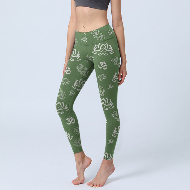 Leggings de yoga para mujer con estampado de símbolo OM, flor de loto y Buddha Stones - Verde mar oscuro - US18，UK/AU22，EU50 (4XL) - image 1