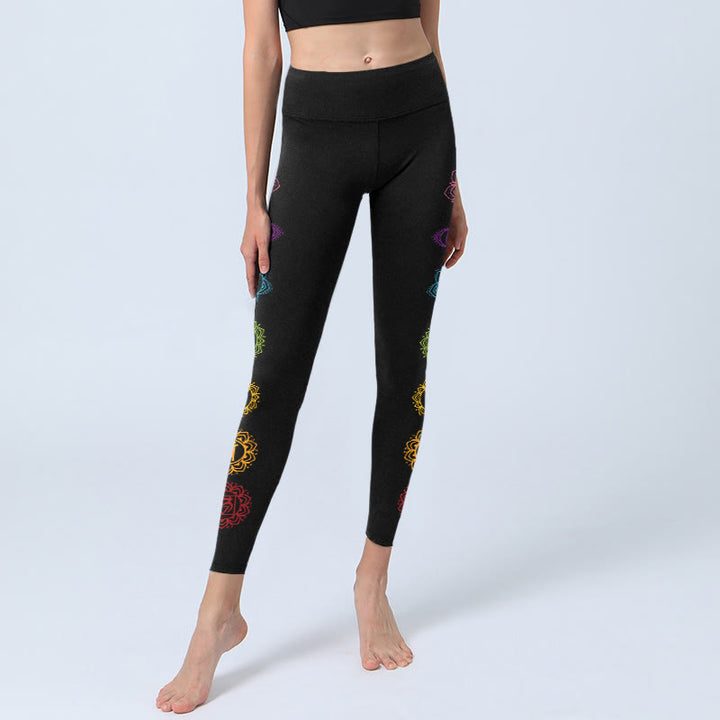 Leggings de yoga para mujer con estampado de Buddha Stones , símbolo OM y caracteres sánscritos - image 5