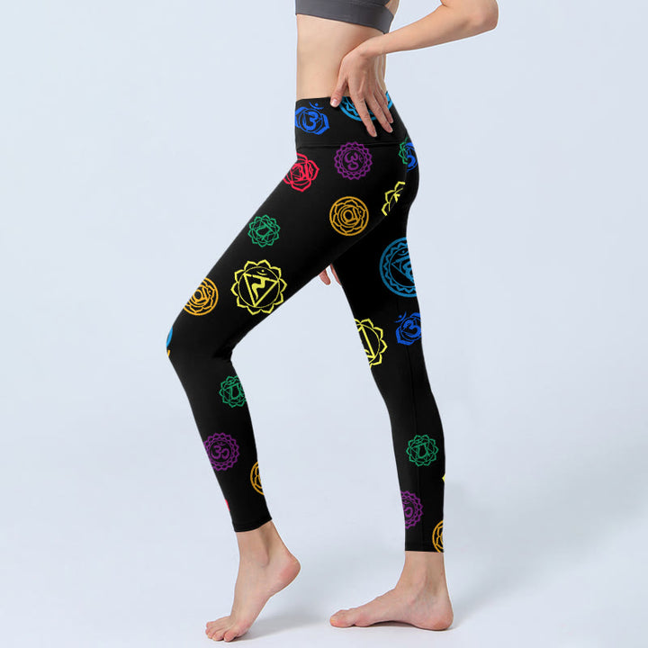 Leggings de yoga para mujer con estampado sánscrito y símbolo geométrico OM de Buddha Stones - image 3