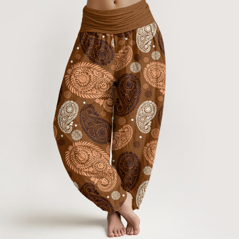 Pantalones harén con cintura elástica para mujer, con estampado de girasoles, hojas, flores y piedras de Buddha Stones - Vara de oro oscura - US22，UK/AU26，EU54 (6XL) - image 5