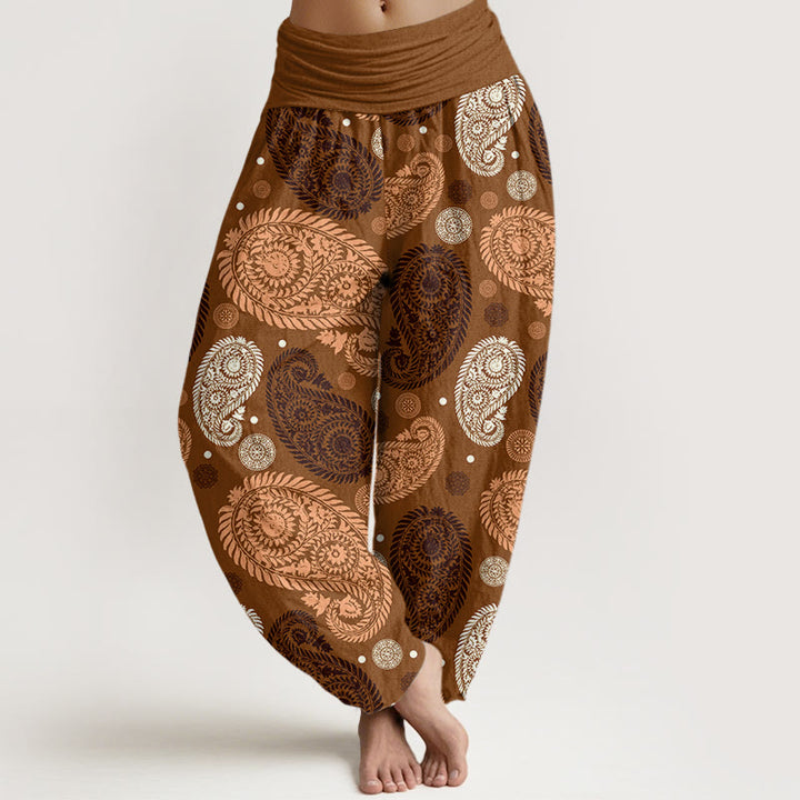 Pantalones harén con cintura elástica para mujer, con estampado de girasoles, hojas, flores y piedras de Buddha Stones - Vara de oro oscuro - US22，UK/AU26，EU54 (6XL) - image 4