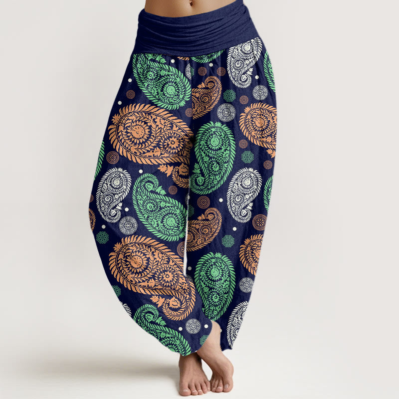 Pantalones harén con cintura elástica para mujer, con estampado de girasoles, hojas, flores y piedras de Buddha Stones - Marina de guerra - US22，UK/AU26，EU54 (6XL) - image 8