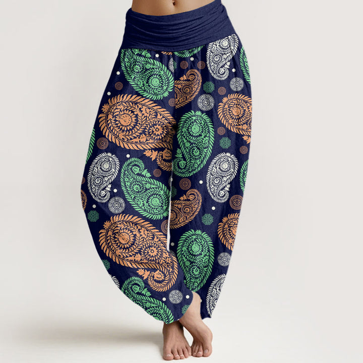 Pantalones harén con cintura elástica para mujer, con estampado de girasoles, hojas, flores y piedras de Buddha Stones - Marina de guerra - US22，UK/AU26，EU54 (6XL) - image 8