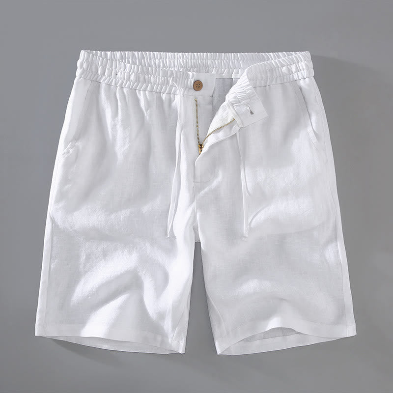 Pantalones cortos de lino con bolsillos y cordón ajustable de color liso para hombre , de Buddha Stones, para verano - Blanco - US/UK/AU42, EU52 (3XL) - image 2