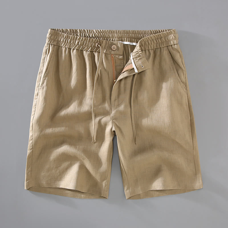 Pantalones cortos de lino con bolsillos y cordón ajustable de color liso para hombre , de Buddha Stones, para verano - Vara de oro - US/UK/AU42, EU52 (3XL) - image 1