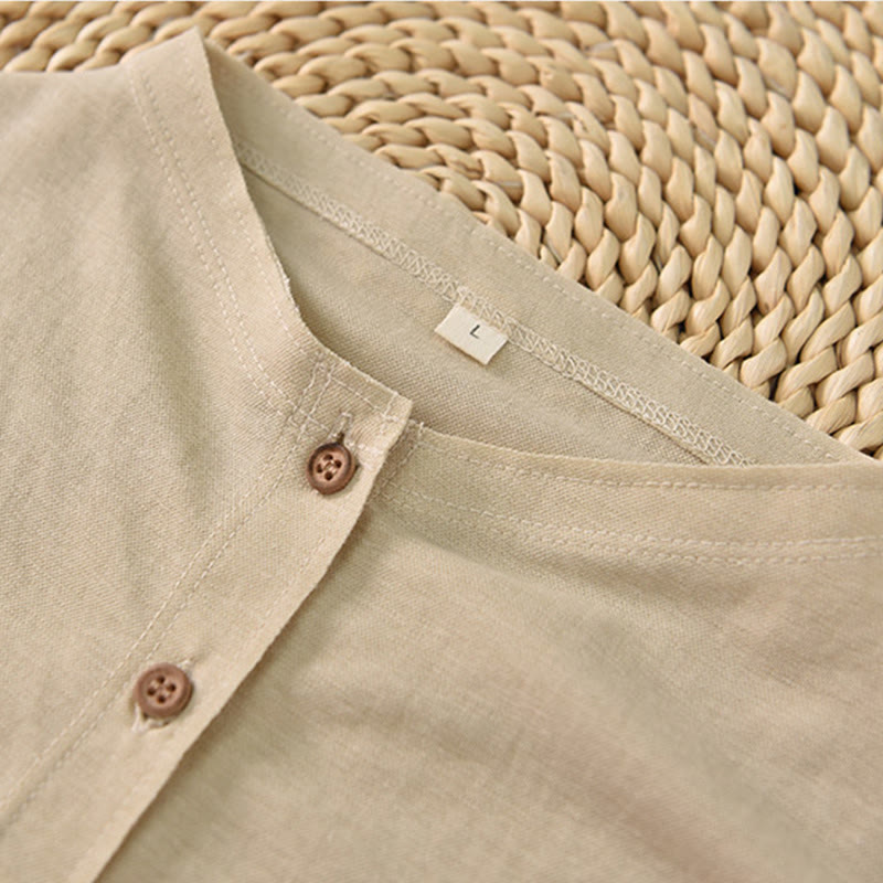 Camisa de algodón de manga corta para mujer con cuello alto y diseño de botones vintage de Buddha Stones - image 18