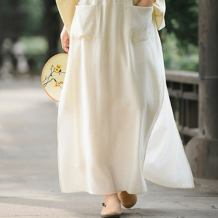 Falda pantalón con abertura y bolsillos para mujer, diseño de Buddha Stones en color liso - Amarillo vara de oro claro - US8-10，UK/AU12-14，EU40-42 (2XL) - image 0