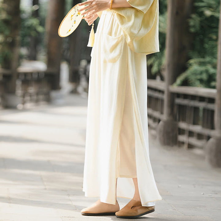 Falda pantalón con abertura y bolsillos para mujer, diseño de Buddha Stones en color liso - image 2