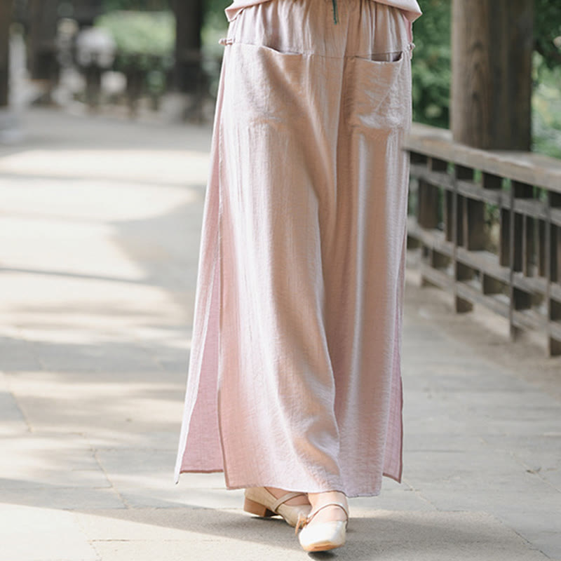 Falda pantalón con abertura y bolsillos para mujer, diseño de Buddha Stones en color liso - image 14
