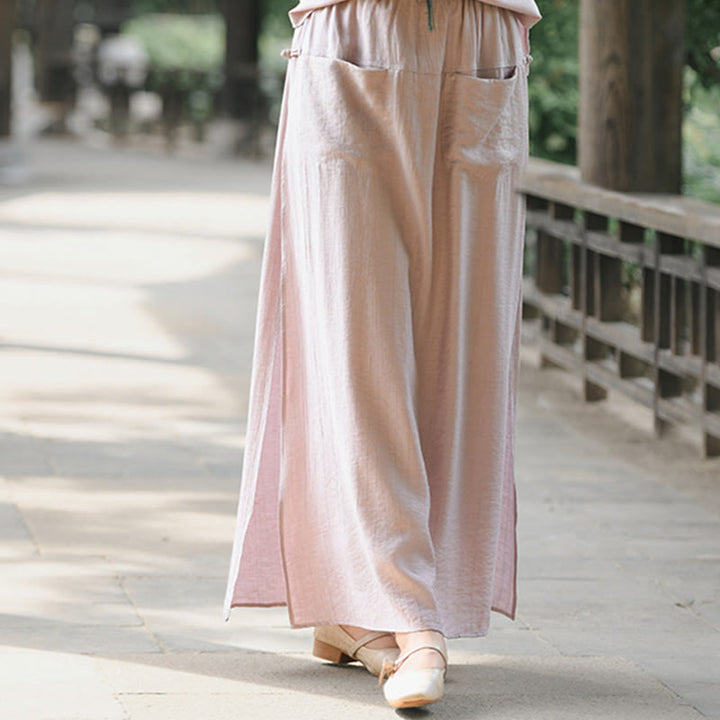 Falda pantalón con abertura y bolsillos para mujer, diseño de Buddha Stones en color liso - image 14