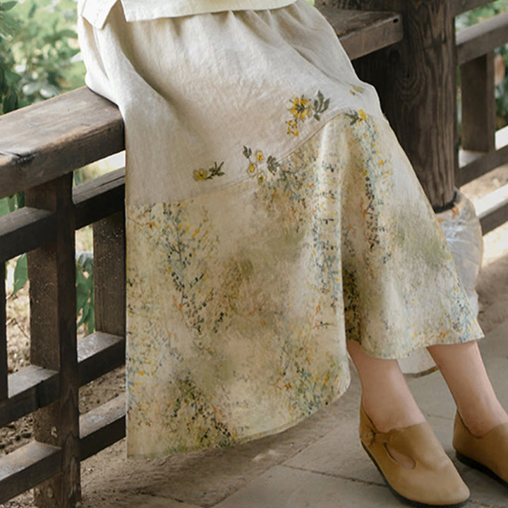 Falda de lino con estampado vintage de Buddha Stones para mujer, de 7 a 8 pulgadas, con bolsillos - image 11