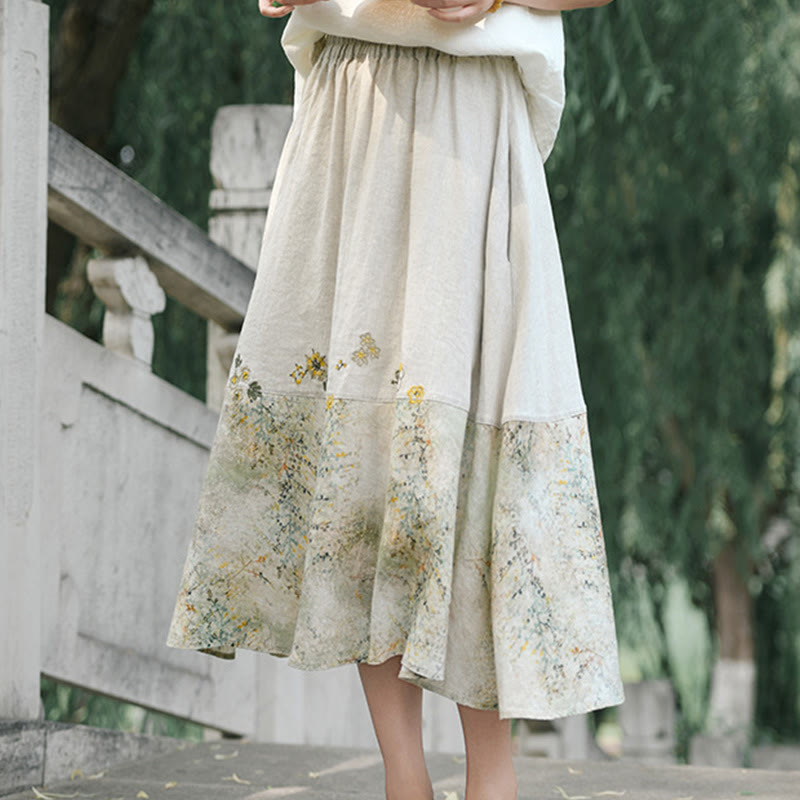 Falda de lino con estampado vintage de Buddha Stones para mujer, de 7 a 8 pulgadas, con bolsillos - image 3