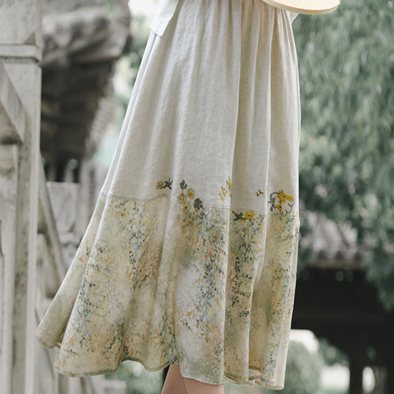 Falda de lino con estampado vintage de Buddha Stones para mujer, de 7 a 8 pulgadas, con bolsillos - image 2