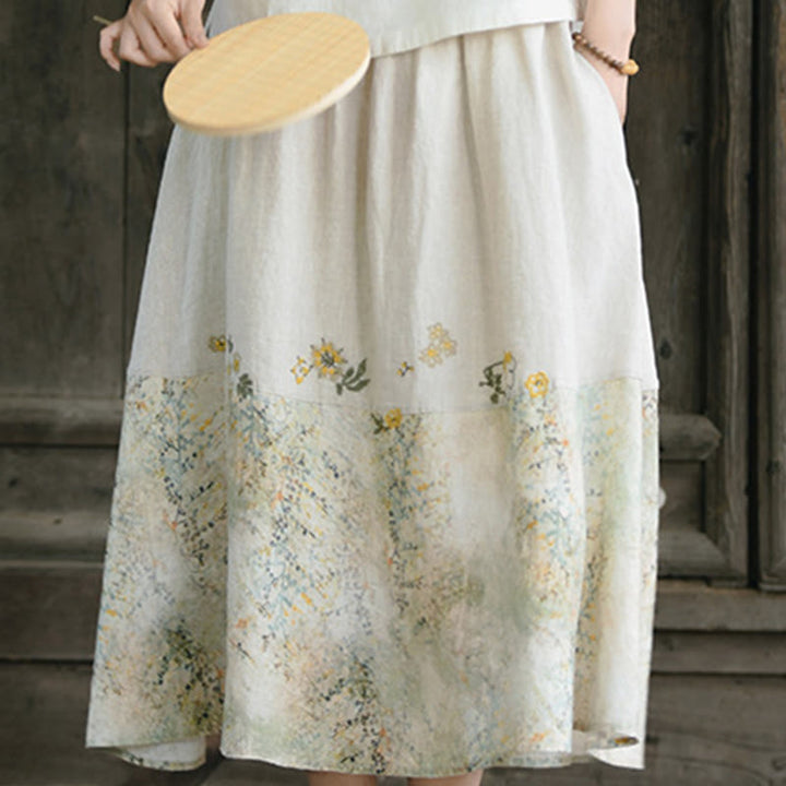 Falda de lino con estampado vintage de Buddha Stones para mujer, de 7 a 8 pulgadas, con bolsillos - image 10