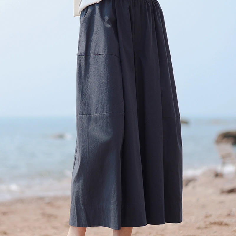 Pantalones capri casuales de algodón liso con cintura alta y pernera ancha para mujer con bolsillos de Buddha Stones - image 5