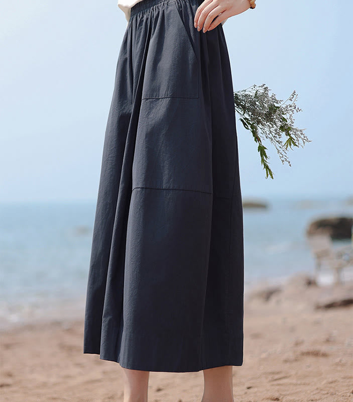 Pantalones capri casuales de algodón liso con cintura alta y pernera ancha para mujer con bolsillos de Buddha Stones - image 2