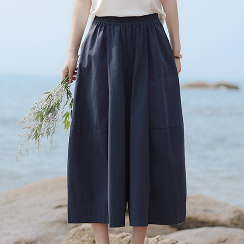 Pantalones capri casuales de algodón liso con cintura alta y pernera ancha para mujer con bolsillos de Buddha Stones - image 2