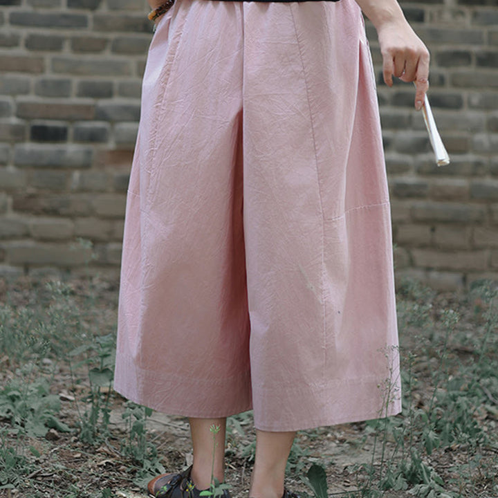 Pantalones capri casuales de algodón liso con cintura alta y pernera ancha para mujer con bolsillos de Buddha Stones - image 12