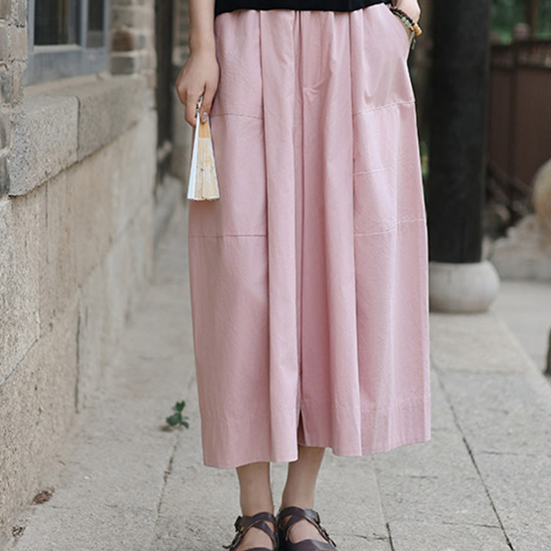 Pantalones capri casuales de algodón liso con cintura alta y pernera ancha para mujer con bolsillos de Buddha Stones - image 9