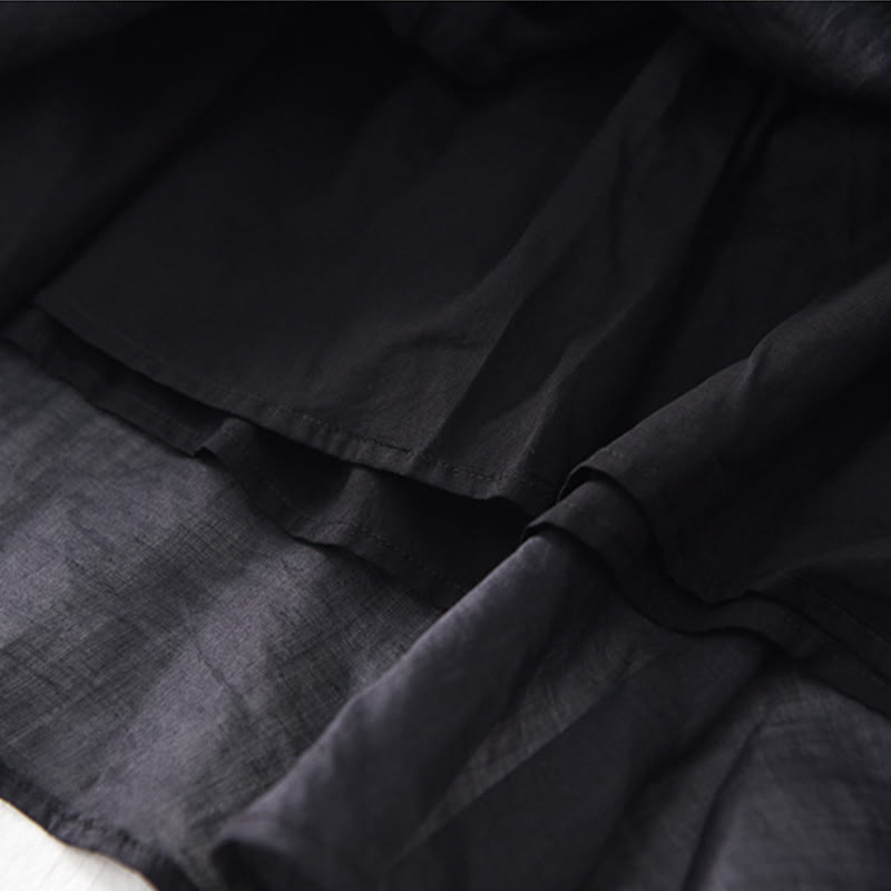 Vestido largo de lino y algodón con mangas cortas y dobladillo irregular liso con Buddha Stones - image 10