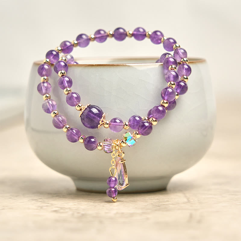 Pulsera multicapa con cuentas de amatista natural de Buddha Stones