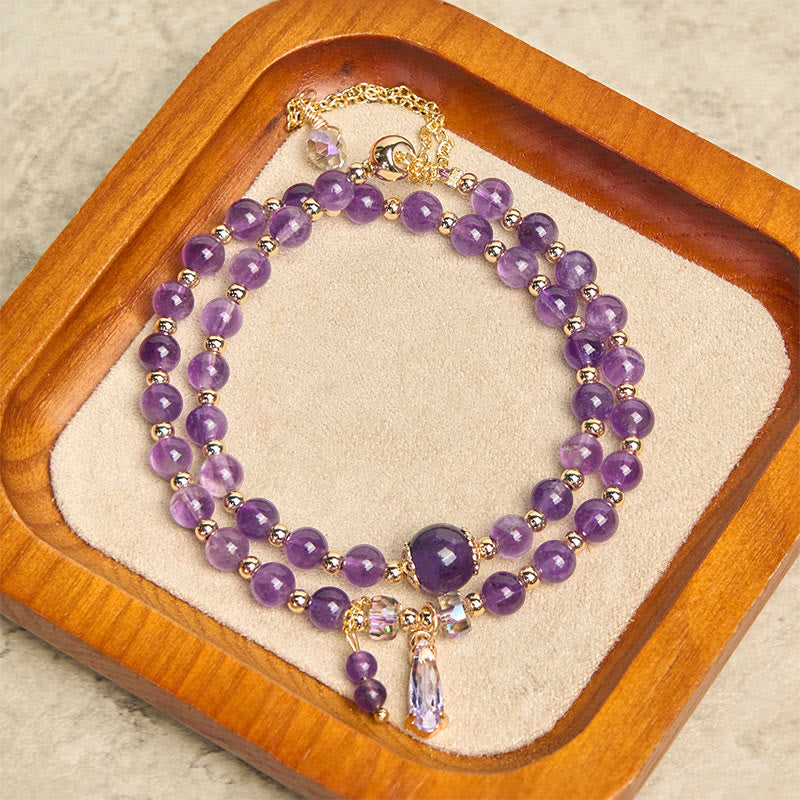 Pulsera multicapa con cuentas de amatista natural de Buddha Stones