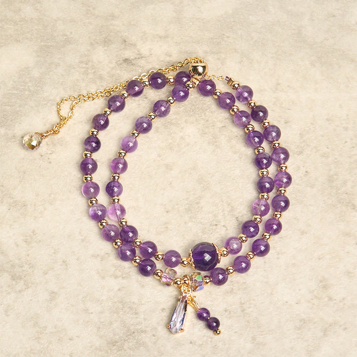 Pulsera multicapa con cuentas de amatista natural de Buddha Stones