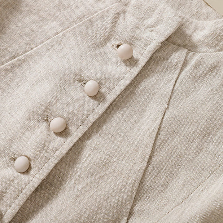 Chaqueta de manga larga con cuello alto y bolsillos para mujer de Buddha Stones en algodón y lino - image 10