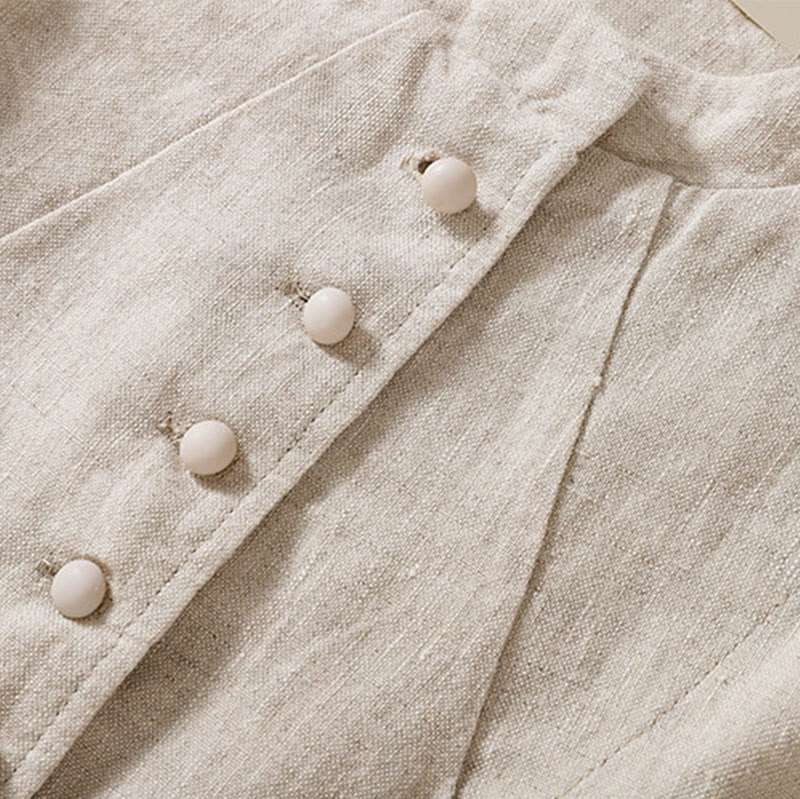 Camisa de manga larga con cuello alto y bolsillos para mujer de Buddha Stones en algodón y lino - image 10