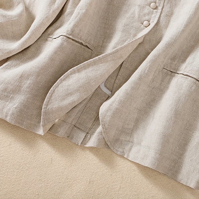 Camisa de manga larga con cuello alto y bolsillos para mujer de Buddha Stones en algodón y lino - image 2