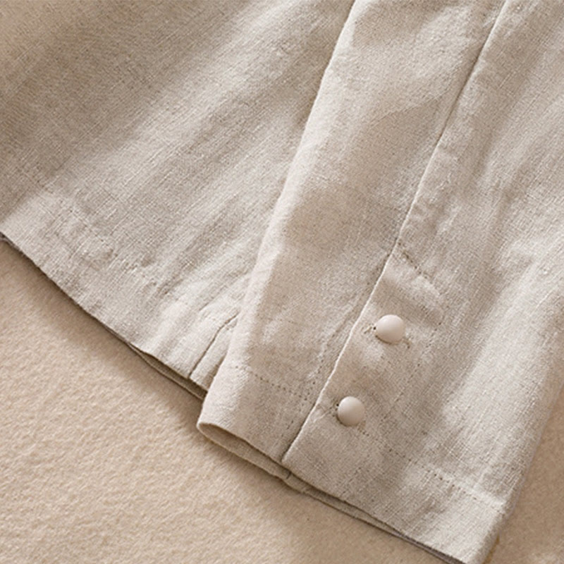 Camisa de manga larga con cuello alto y bolsillos para mujer de Buddha Stones en algodón y lino - image 11