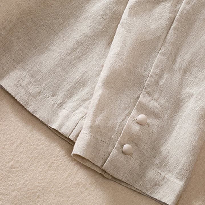 Camisa de manga larga con cuello alto y bolsillos para mujer de Buddha Stones en algodón y lino - image 11