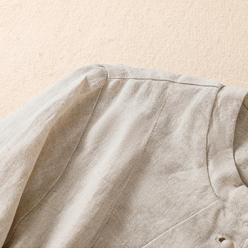 Camisa de manga larga con cuello alto y bolsillos para mujer de Buddha Stones en algodón y lino - image 6