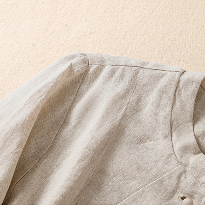 Camisa de manga larga con cuello alto y bolsillos para mujer de Buddha Stones en algodón y lino - image 6