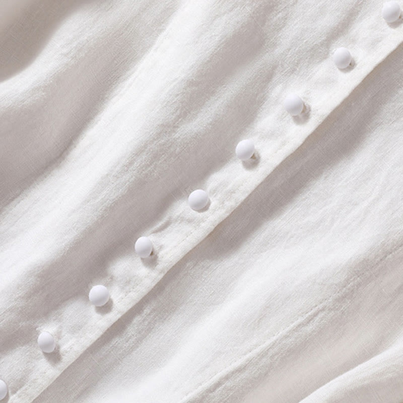 Camisa de manga larga con cuello alto y bolsillos para mujer de Buddha Stones en algodón y lino - image 21