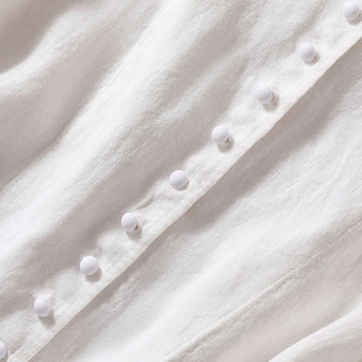 Camisa de manga larga con cuello alto y bolsillos para mujer de Buddha Stones en algodón y lino - image 21