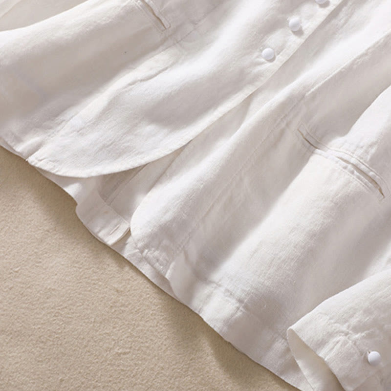 Camisa de manga larga con cuello alto y bolsillos para mujer de Buddha Stones en algodón y lino - image 19