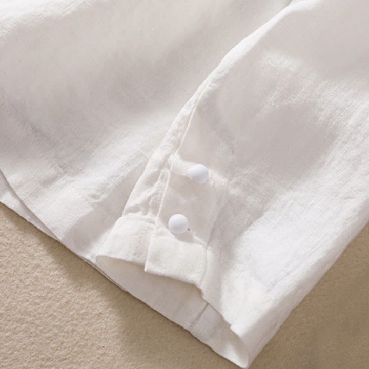 Chaqueta de manga larga con cuello alto y bolsillos para mujer de Buddha Stones en algodón y lino - image 16
