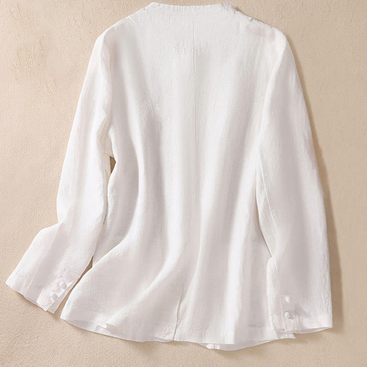 Chaqueta de manga larga con cuello alto y bolsillos para mujer de Buddha Stones en algodón y lino - image 14