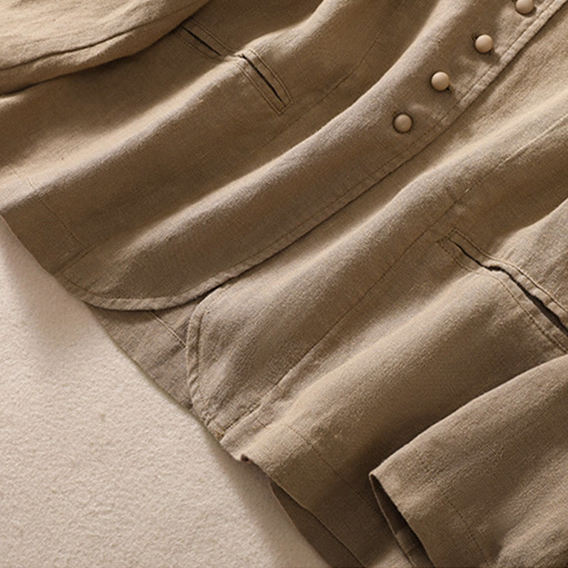Chaqueta de manga larga con cuello alto y bolsillos para mujer de Buddha Stones en algodón y lino - image 26