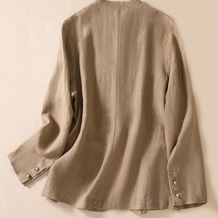 Camisa de manga larga con cuello alto y bolsillos para mujer de Buddha Stones en algodón y lino - image 23