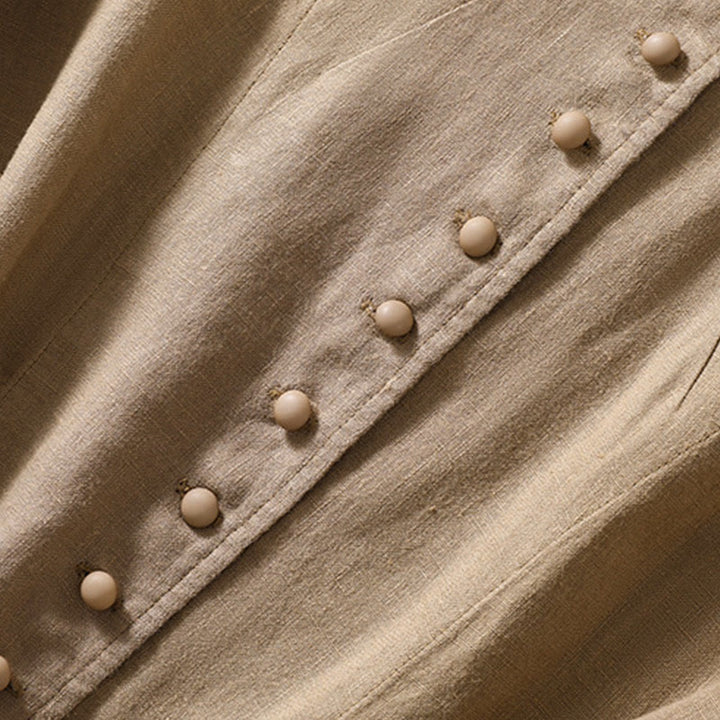 Chaqueta de manga larga con cuello alto y bolsillos para mujer de Buddha Stones en algodón y lino - image 27