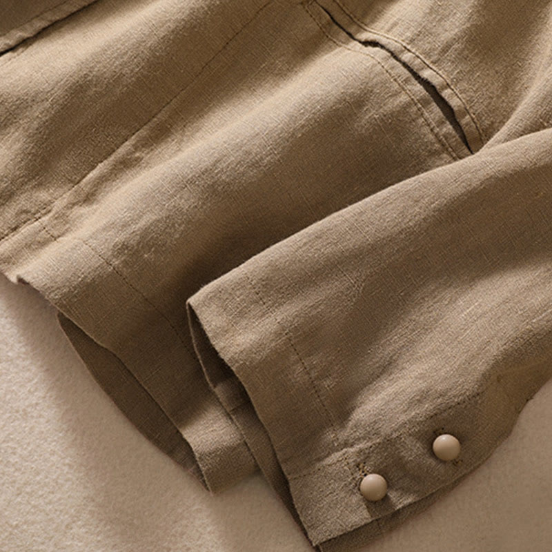 Camisa de manga larga con cuello alto y bolsillos para mujer de Buddha Stones en algodón y lino - image 29