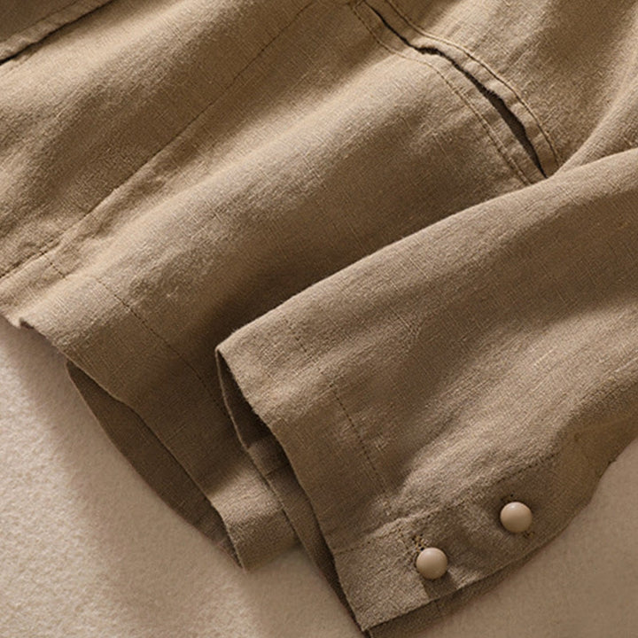 Camisa de manga larga con cuello alto y bolsillos para mujer de Buddha Stones en algodón y lino - image 29
