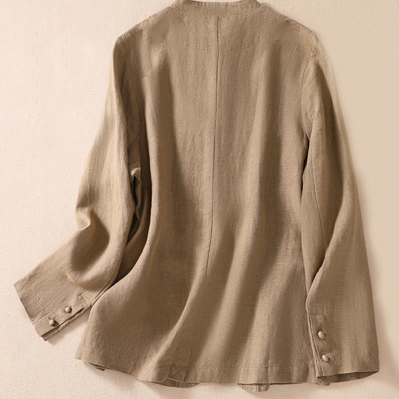 Chaqueta de manga larga con cuello alto y bolsillos para mujer de Buddha Stones en algodón y lino - image 23