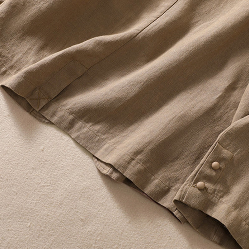 Camisa de manga larga con cuello alto y bolsillos para mujer de Buddha Stones en algodón y lino - image 24
