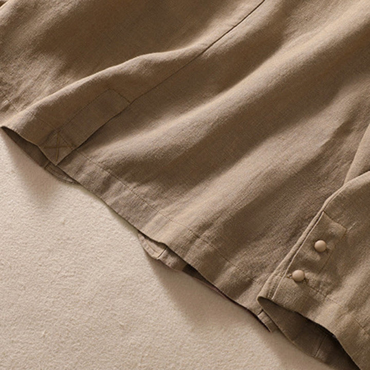 Camisa de manga larga con cuello alto y bolsillos para mujer de Buddha Stones en algodón y lino - image 24