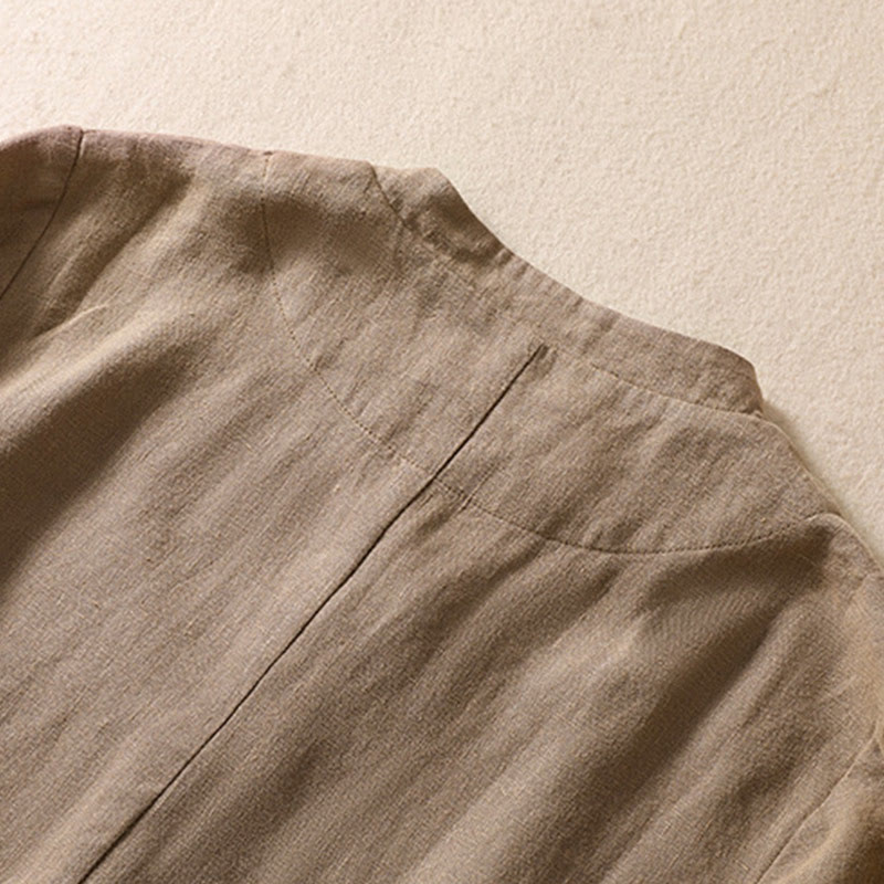 Camisa de manga larga con cuello alto y bolsillos para mujer de Buddha Stones en algodón y lino - image 25