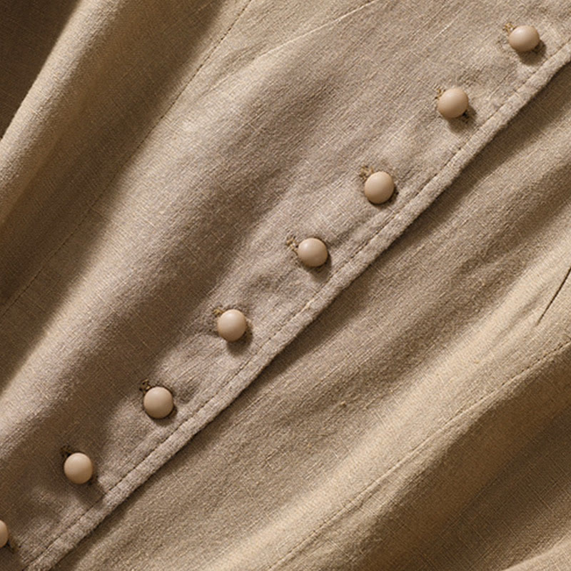 Camisa de manga larga con cuello alto y bolsillos para mujer de Buddha Stones en algodón y lino - image 27