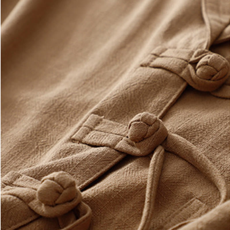 Chaqueta de manga larga con botones de rana y bolsillos para mujer de Buddha Stones en algodón y lino - image 2